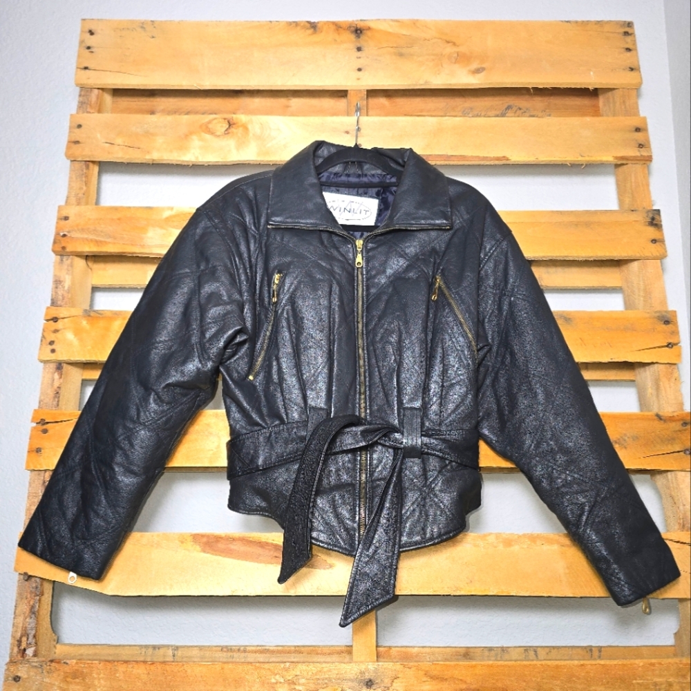 Women's Black Genuine Leather Jacket Size:S